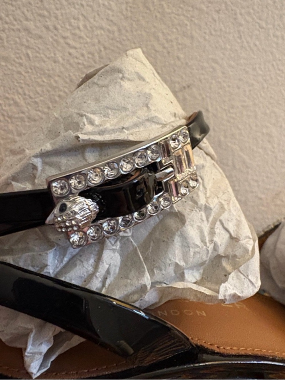 NIB [Kurt Geiger] Black Patent Crystal Strap Dress Sandals Women’s US 7.5 or 9 - Picture 5 of 11